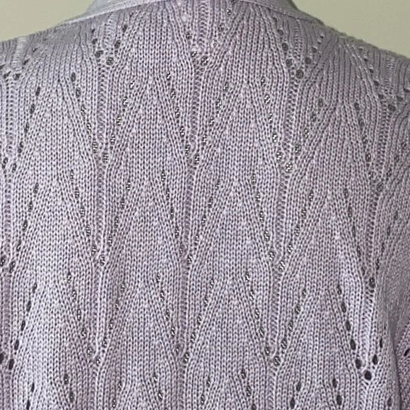 Coquette V Neck Pointelle Knit Cardigan Sweater Lavender Size S - Picture 6 of 13